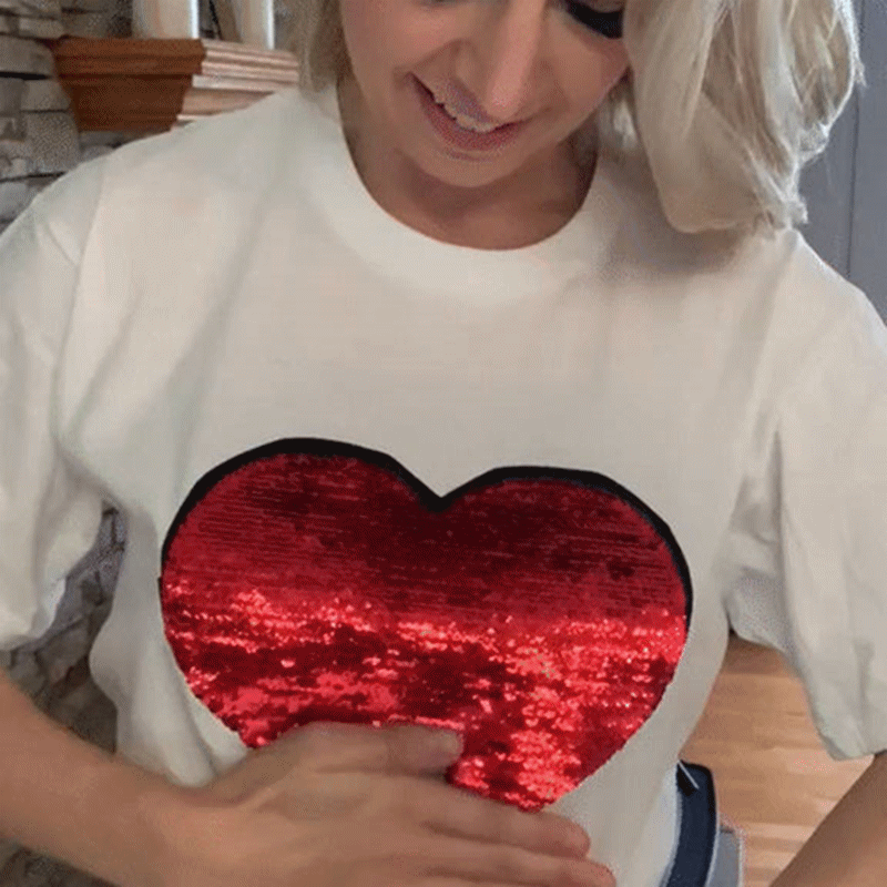 Custom Photo Flip Sequin T-Shirt (Heart) Mother's Day Gift