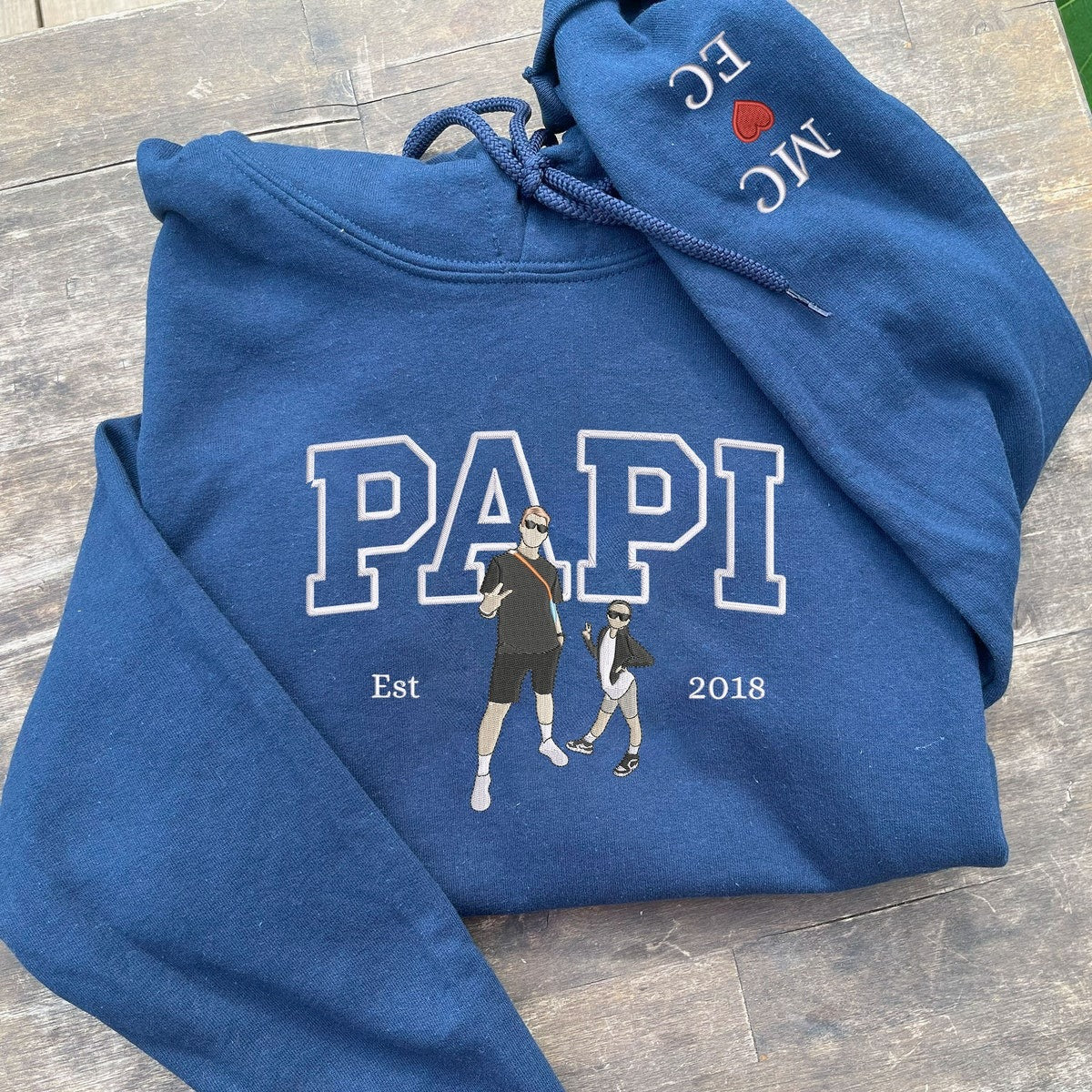 Custom Embroidered Papi Photo Portrait Sweatshirt, Father's Day Gift, Birthday Gift Ideas