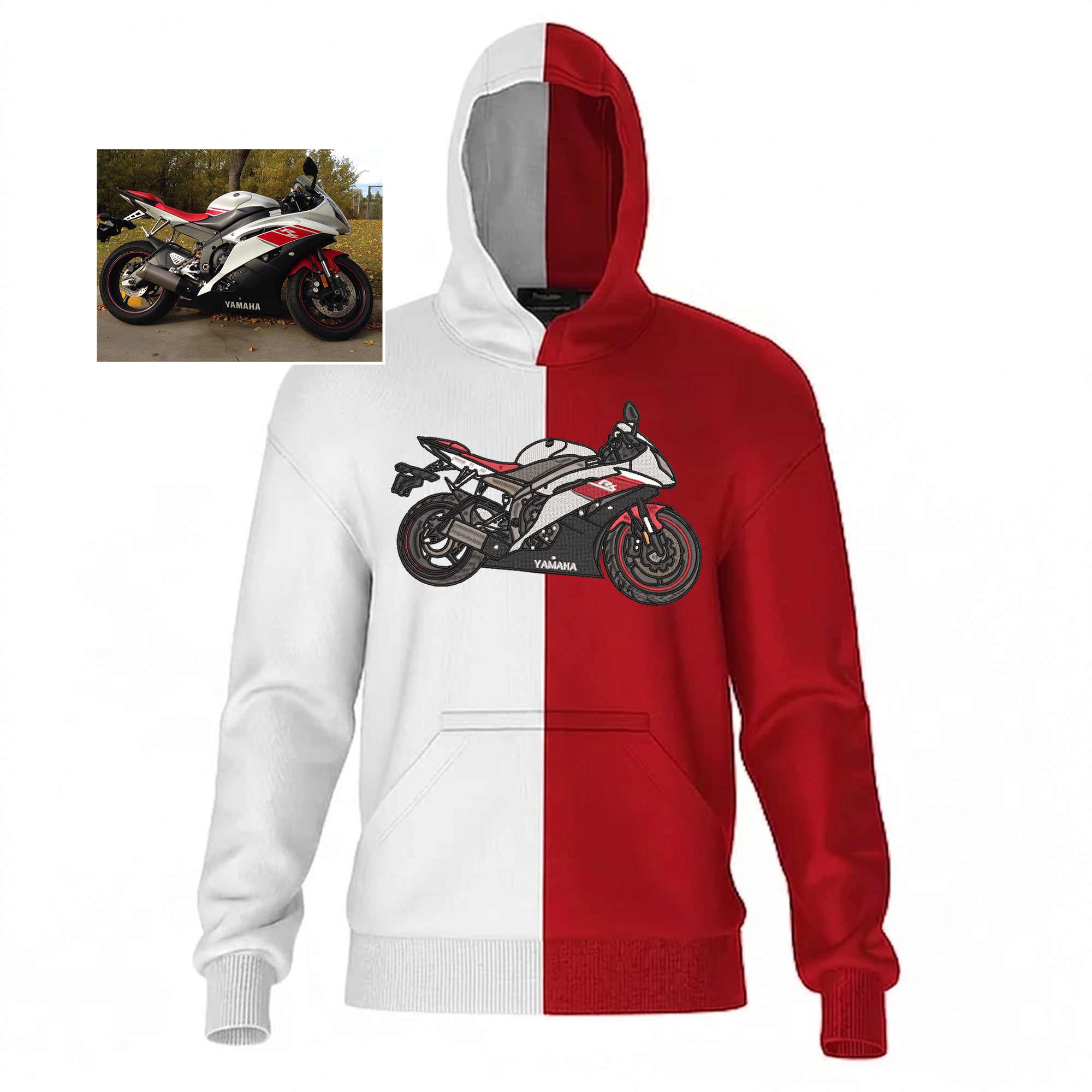 Custom Motorcycle Embroidered Two-Tone Hoodie– Personalized Bike Design 🏍️