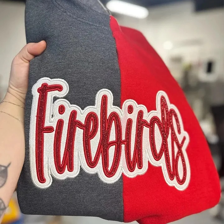 Personalized Split Team Two Tone Crewneck Embroidered Applique Team Name Game Day Sweatshirt