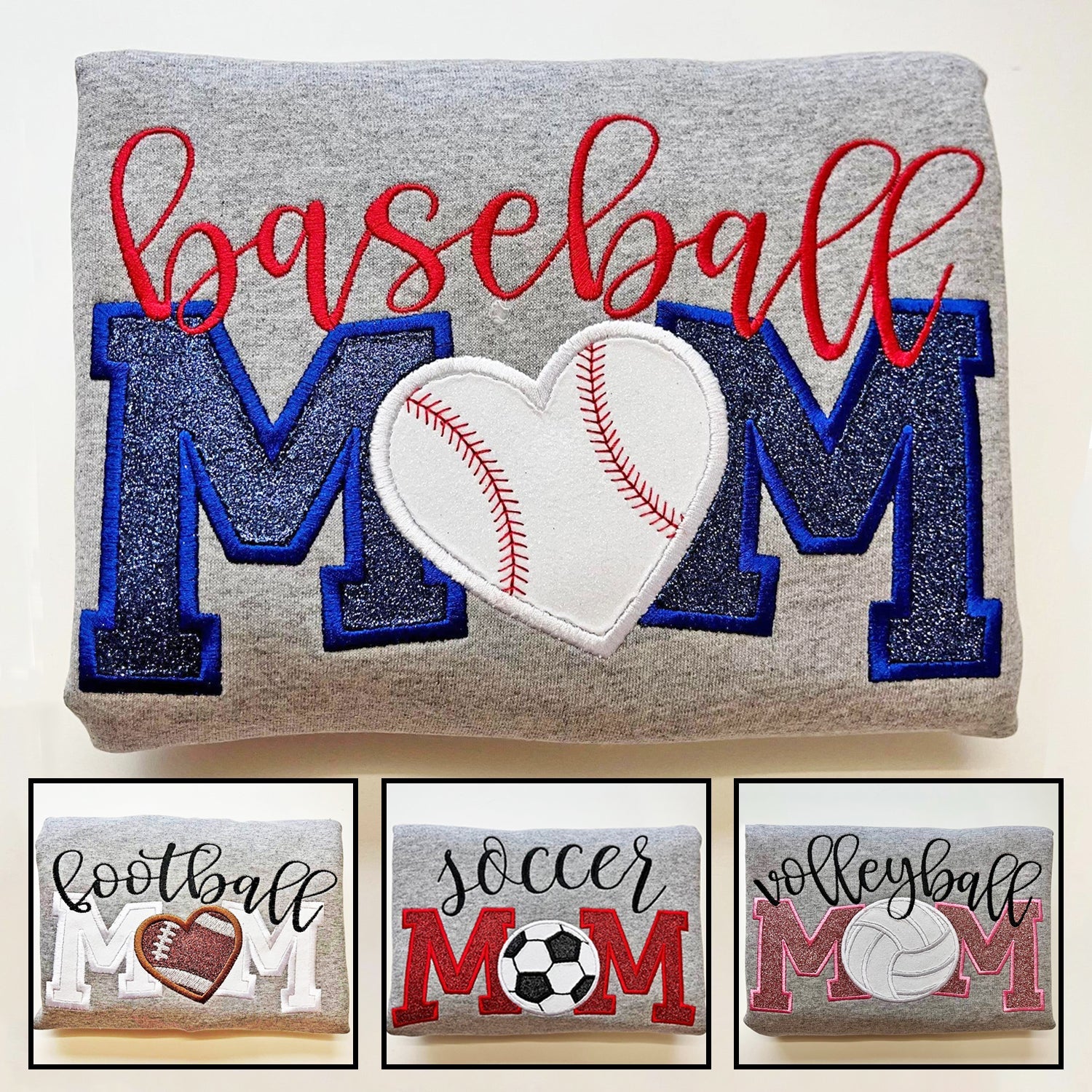 Custom Glitter Ball Sports Moms Embroidered Sweatshirt