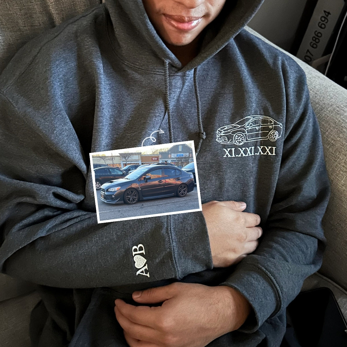 Custom Embroidered Sweatshirt, Hoodie with Photo Car | Car Enthusiast Gift