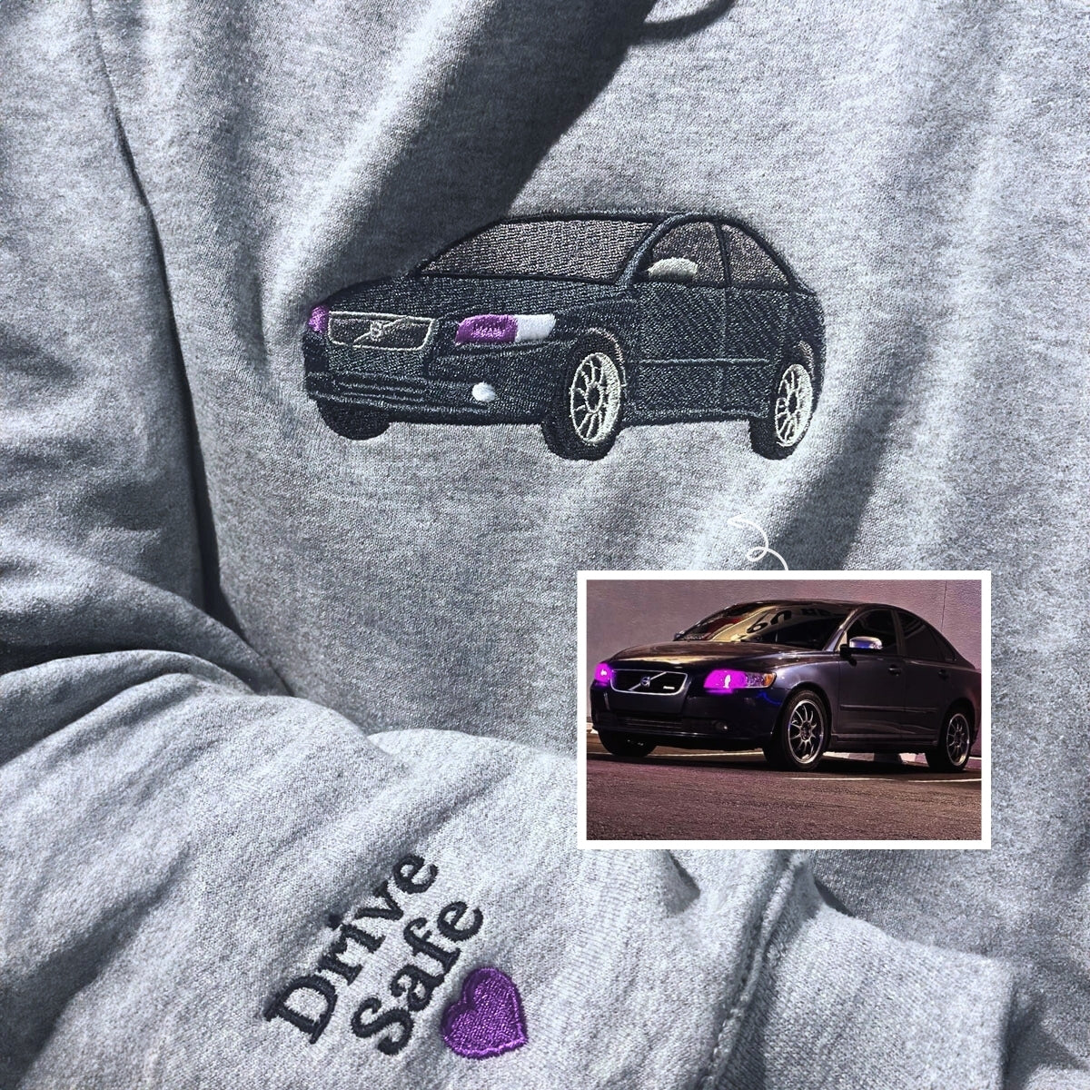 Custom Embroidered Sweatshirt, Hoodie with Photo Car | Car Enthusiast Gift