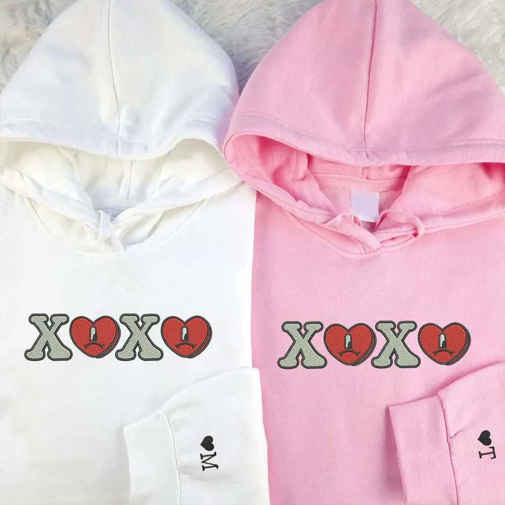 Cute Xoxo Valentine Couples Embroidered Hoodie | Custom Embroidered Hoodies For Couples