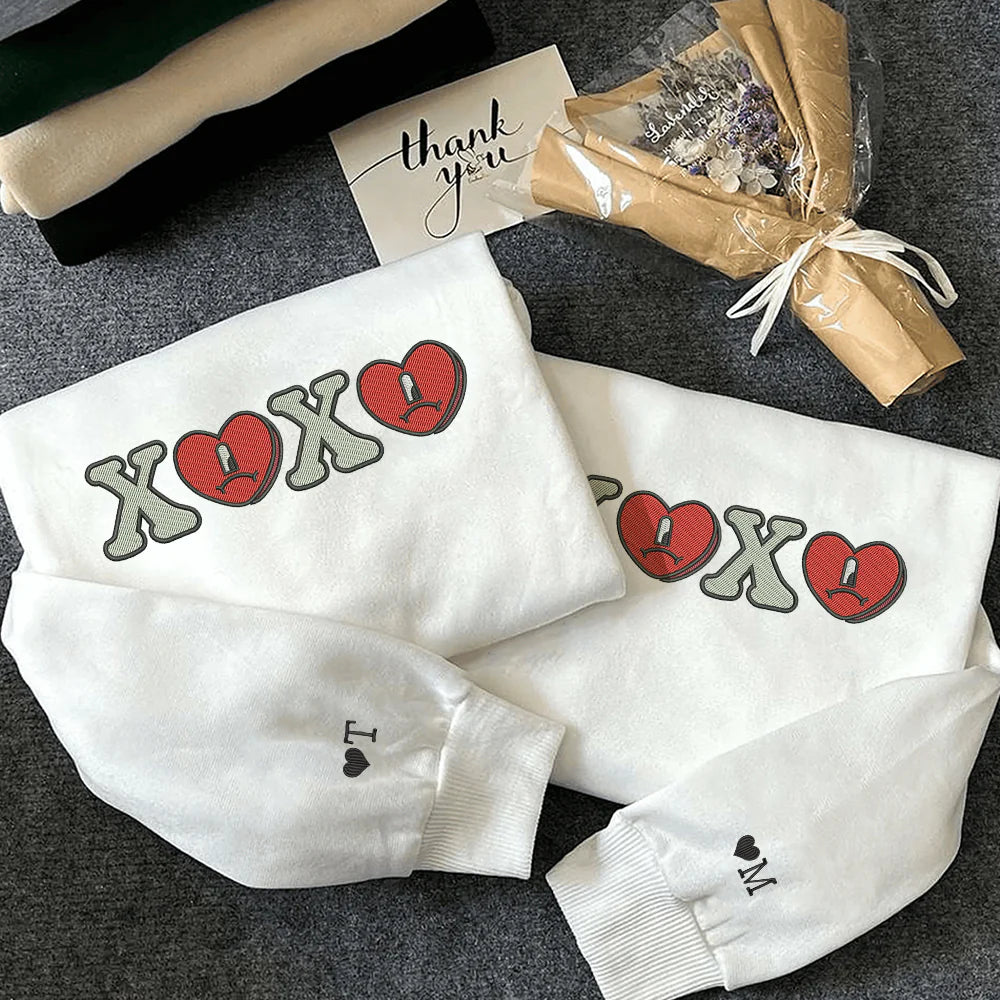Cute Xoxo Valentine Couples Embroidered Hoodie | Custom Embroidered Hoodies For Couples