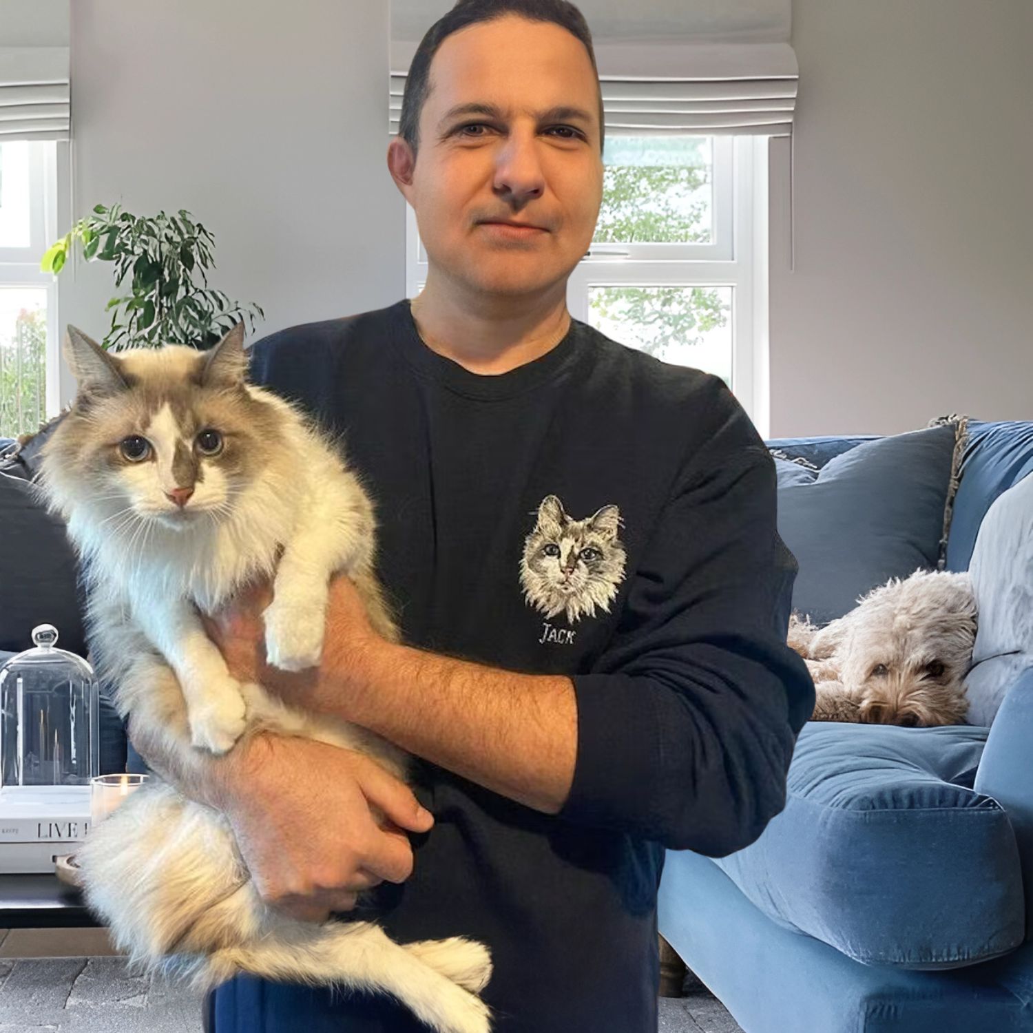 Personalized Cat Embroidered Sweatshirt, Hoodie, Full Face Embroidery, Anniversary gift for Cat Lovers