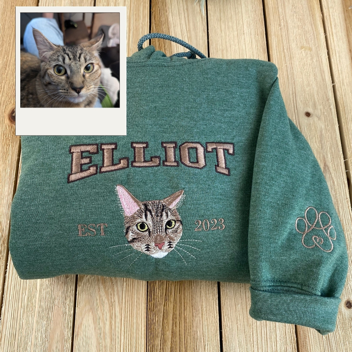 Custom Cat Name Embroidered Hoodies - Custom Pet Varsity Style Sweatshirts - Personalized Cat Parent Apparel
