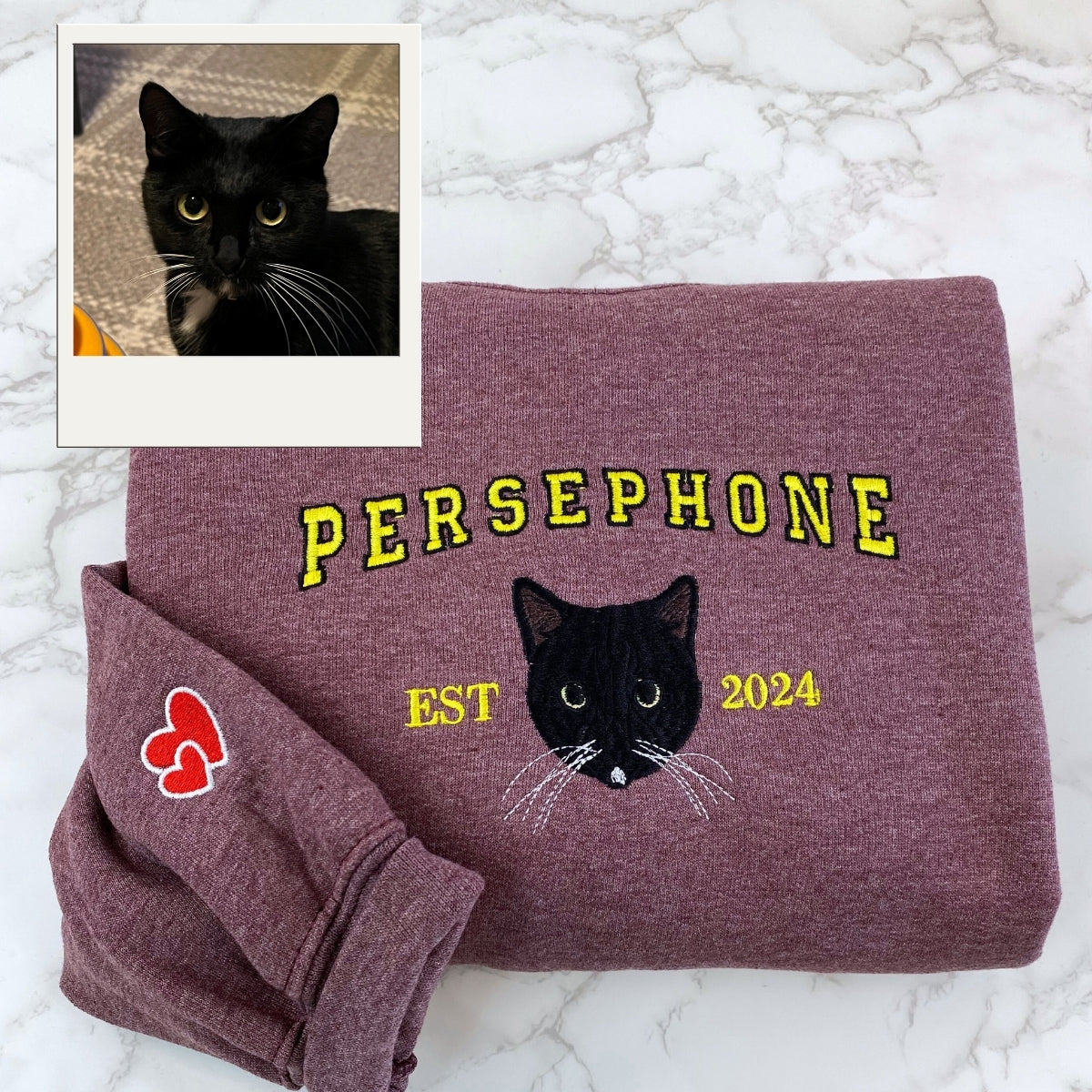 Custom Cat Name Embroidered Hoodies - Custom Pet Varsity Style Sweatshirts - Personalized Cat Parent Apparel