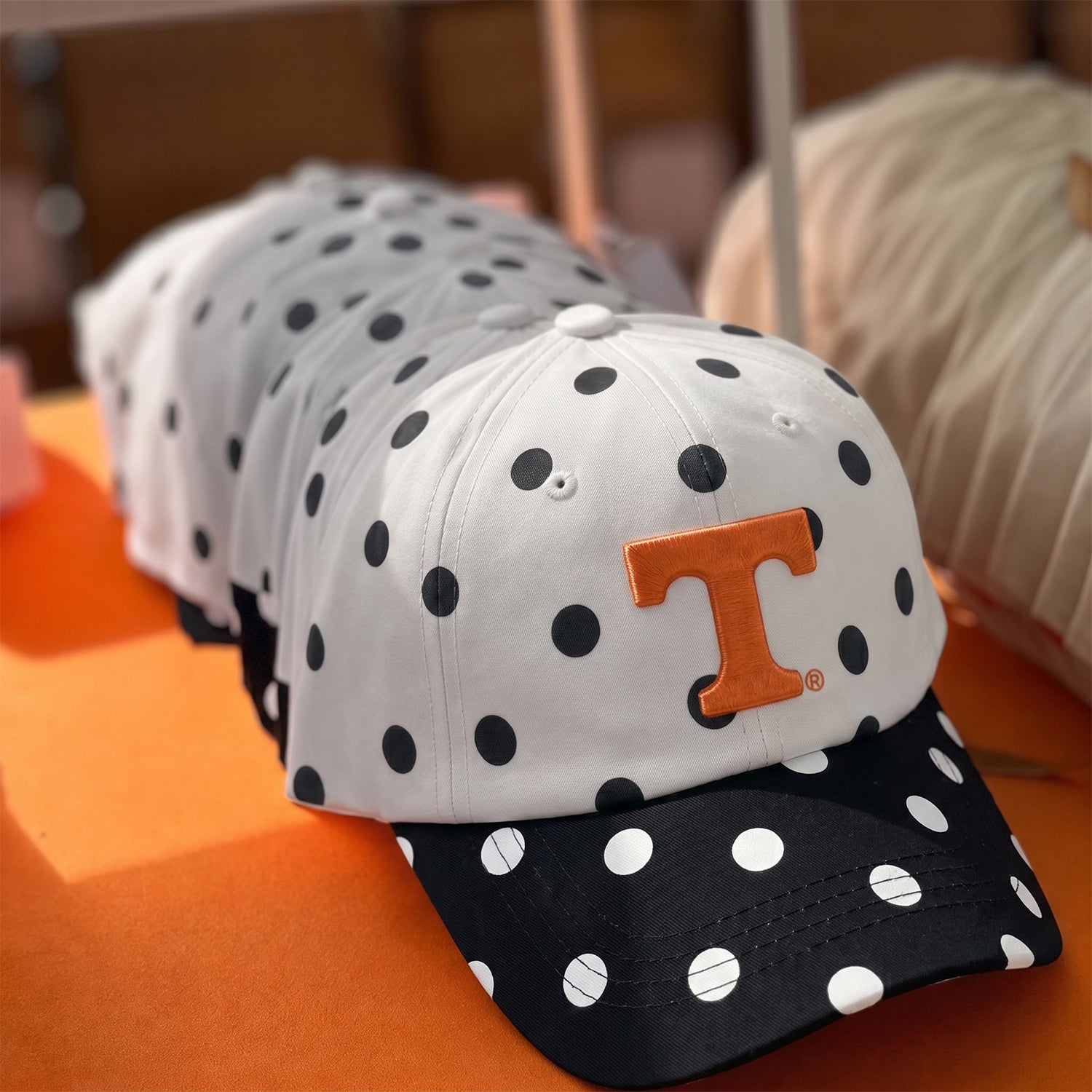 Two-Tone Polka Dot Baseball Cap - Reversible Brim Design | Custom Letter Embroidered Game Day Hat