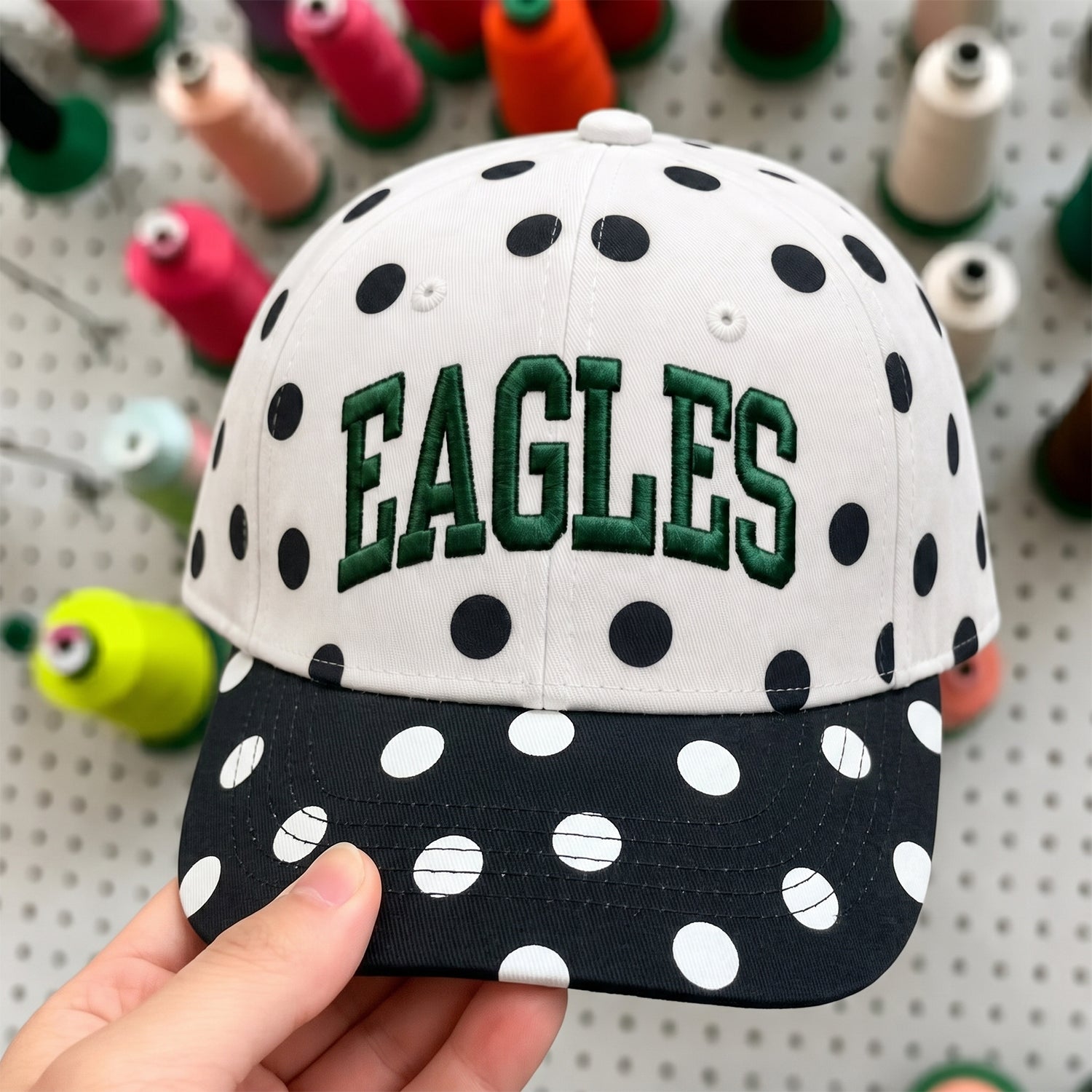 Custom Retro Varsity Two-Tone Polka Dot Snapback Hat Personalized Embroidered Cap | Game Day Wear