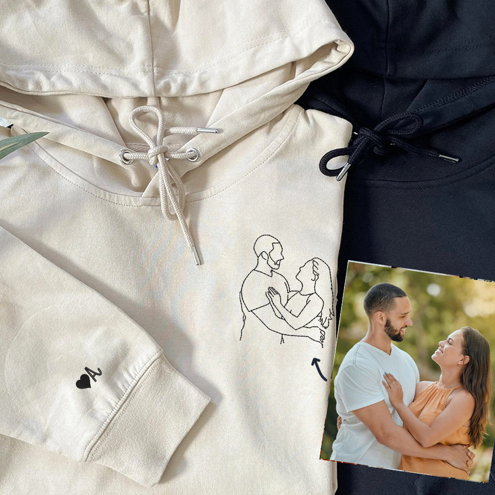 Custom Embroidered Photo Hoodie | Personalized Couple Portrait Sweatshirt | Unique Couple Hoodie Gift