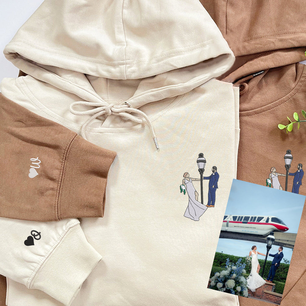 Custom Embroidered Full-Color Portrait Hoodie | Personalized Couple Portrait Sweatshirt | Unique Couple Gift