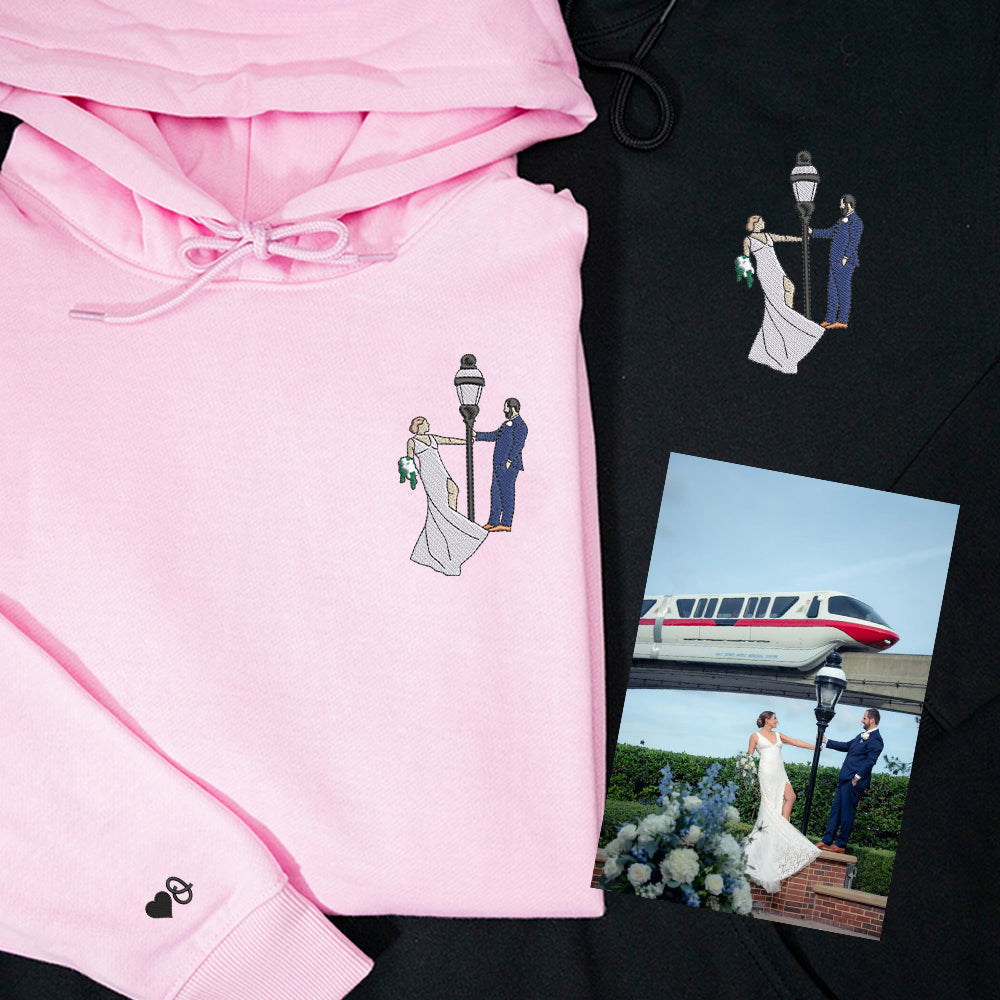 Custom Embroidered Full-Color Portrait Hoodie | Personalized Couple Portrait Sweatshirt | Unique Couple Gift