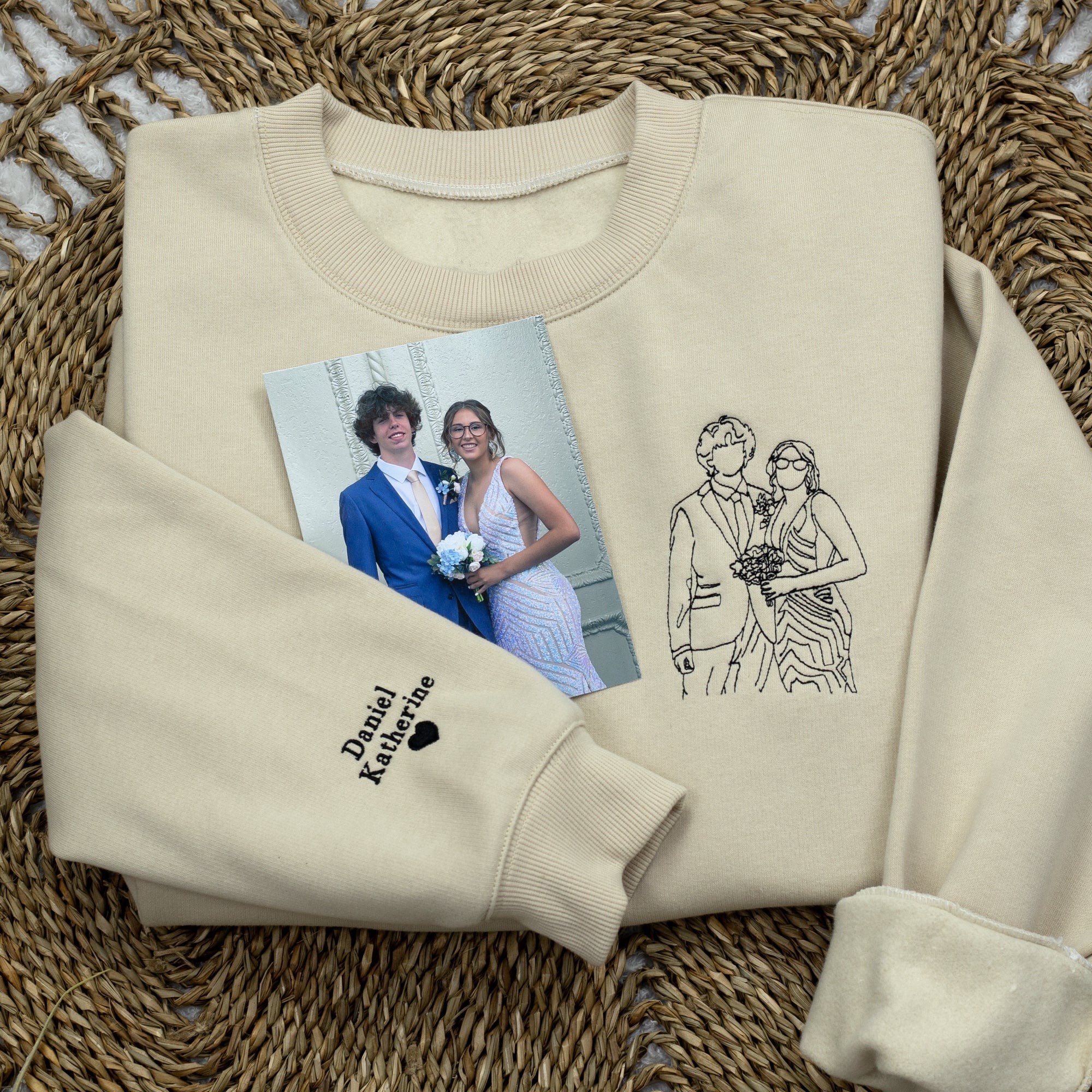 Custom Embroidered Couple Portrait Sweatshirt, Portrait From Photo Sweatshirt, Valentine's Day Gift