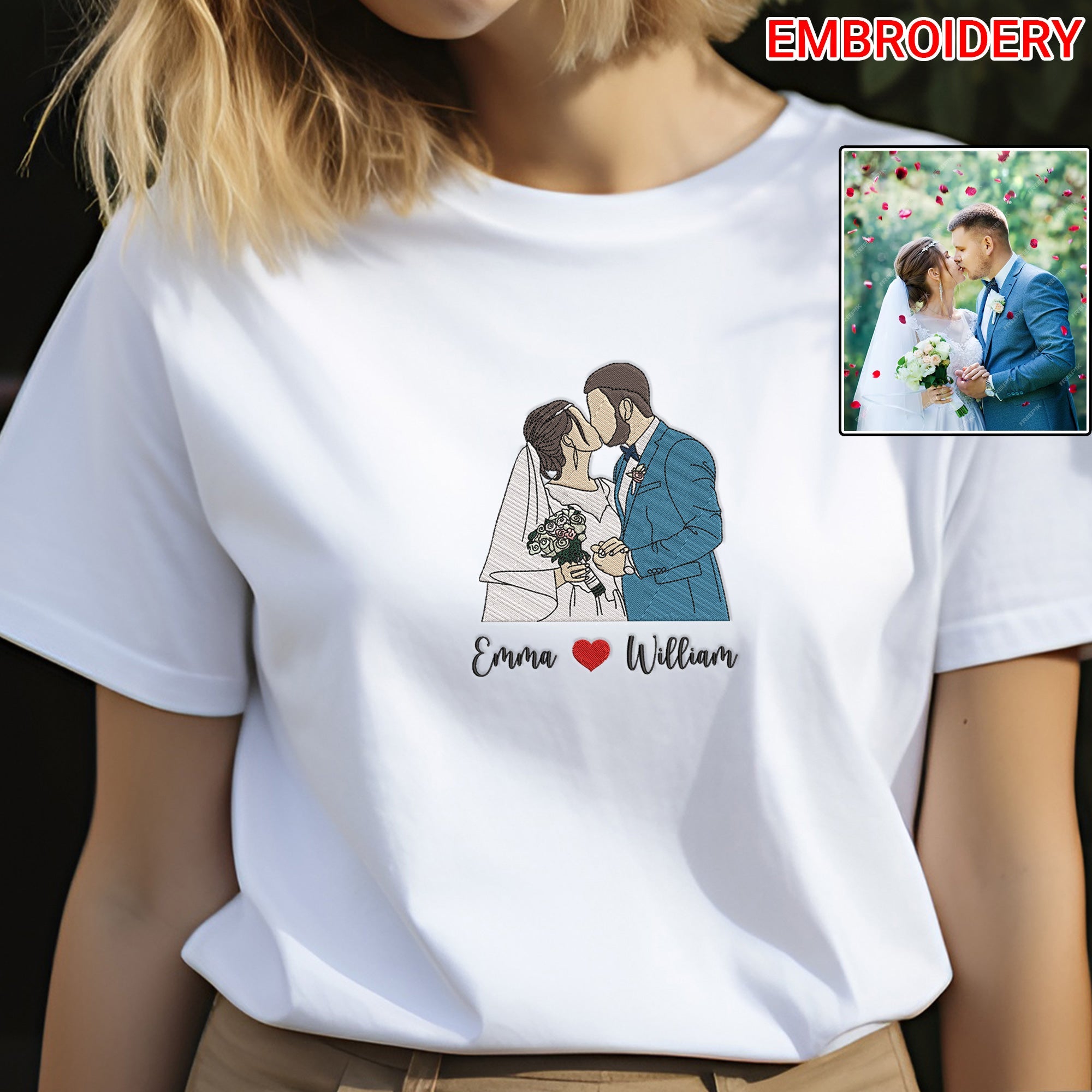 Custom Embroidered Couple Poartrait Sweatshirt from Photo | Custom Portrait Sweatshirt | Wedding Gift