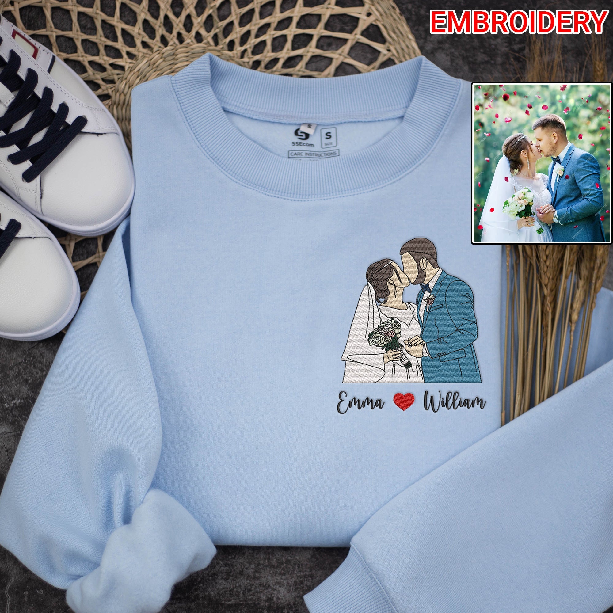 Custom Embroidered Couple Poartrait Sweatshirt from Photo | Custom Portrait Sweatshirt | Wedding Gift