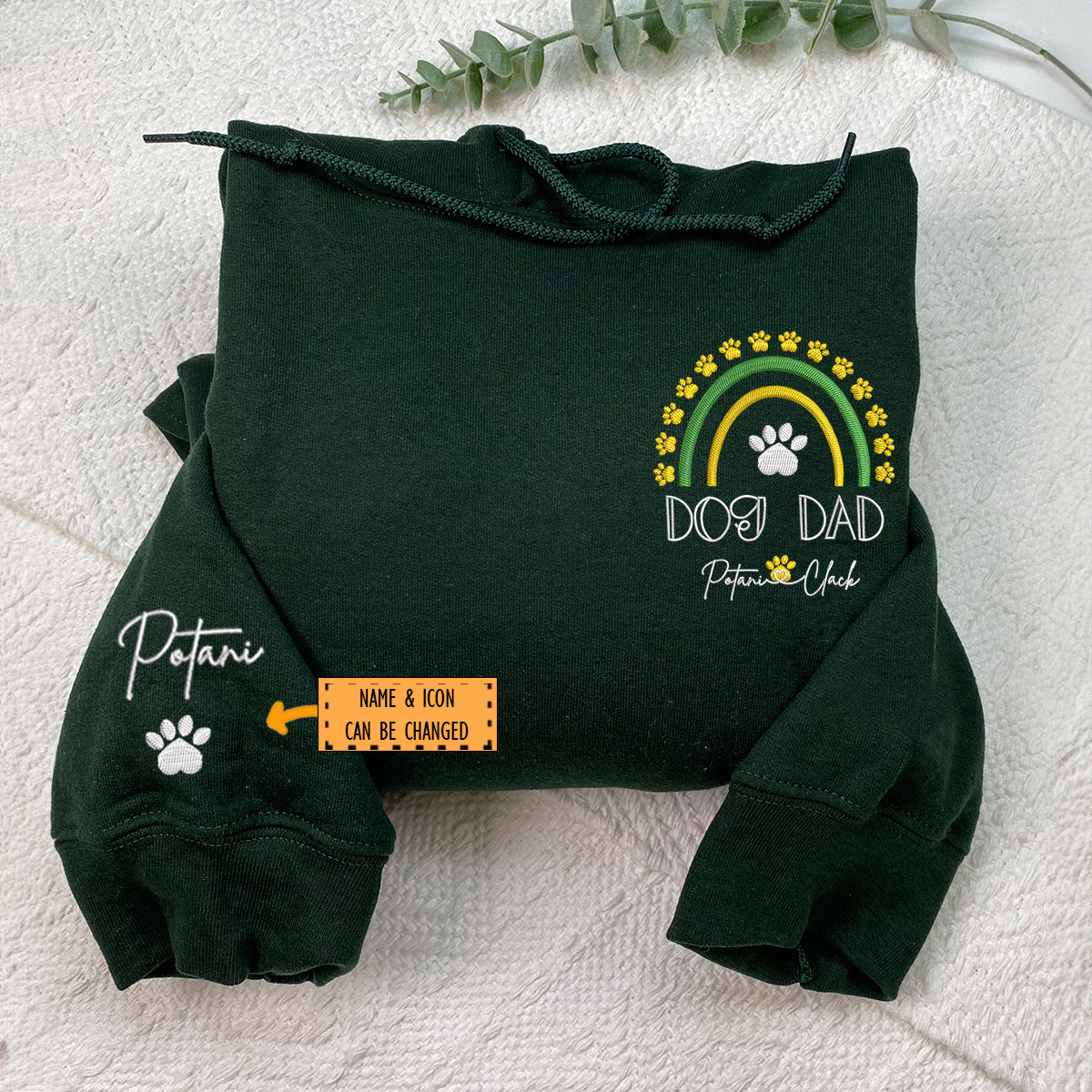 Custom Dog Dad Rainbow With Names Embroidered Hoodie | Gift For Pet Lovers
