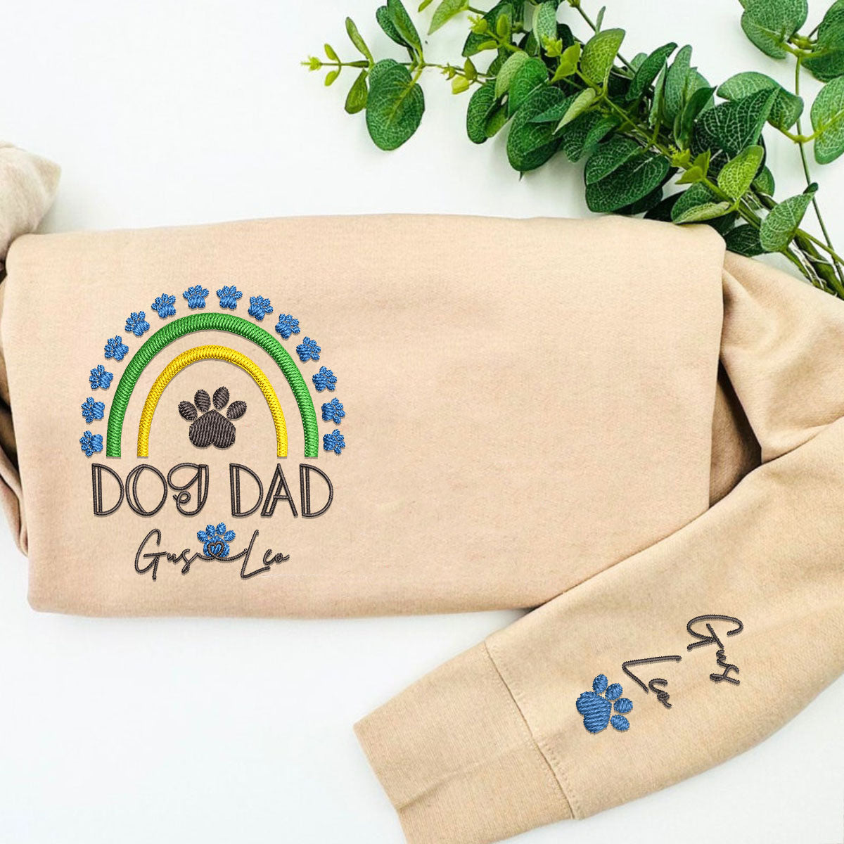 Custom Dog Dad Rainbow With Names Embroidered Hoodie | Gift For Pet Lovers