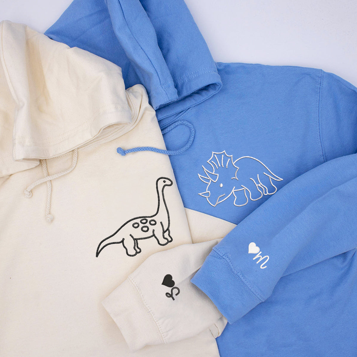 Custom Embroidered Cute Dinosaur Matching Hoodies for Couples | Couple Anniversary Gift