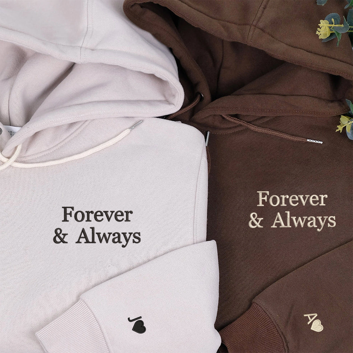 Custom Embroidered Forever and Always Matching Hoodies for Couples | Couple Anniversary Gift
