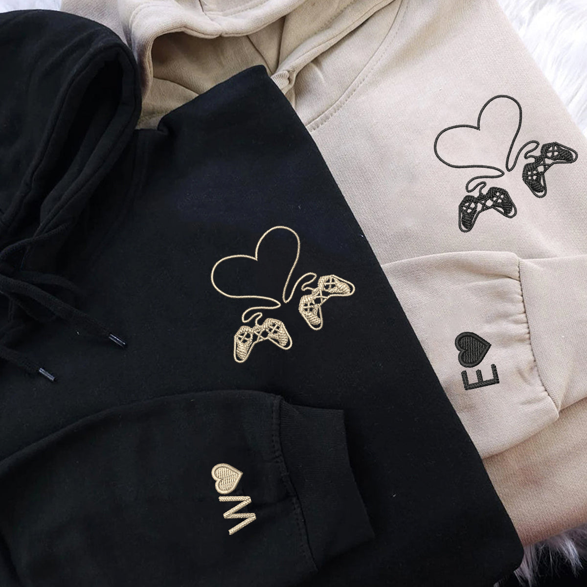 Custom Embroidered Gamer Controller Love Matching Hoodies for Couples | Couple Anniversary Gift