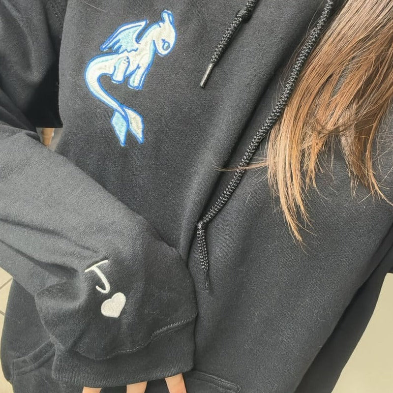 Custom Embroidered Matching Couple Hoodies For Valentine ideas,Custom Cartoon Toothless x Light Fury Couples Embroidered Hoodie | Black Friday Sale