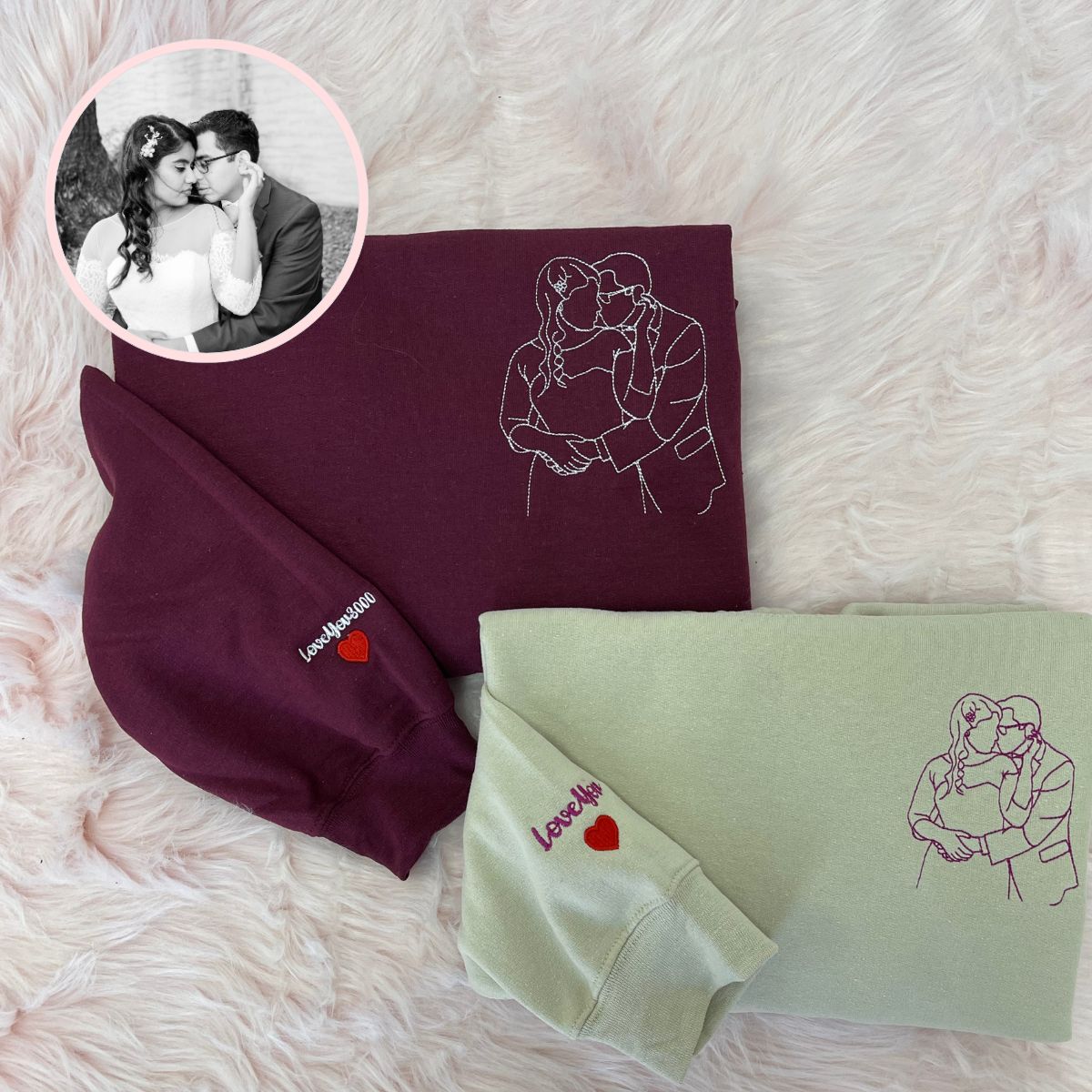 Custom Personalized Embroidered Hoodies Line Art With Pictures | Couple Anniversary Gift