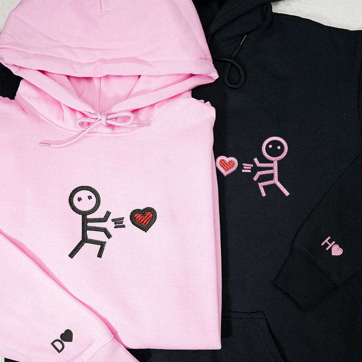 Custom Embroidered Stick Figure Love Matching Hoodies for Couples | Couple Anniversary Gift
