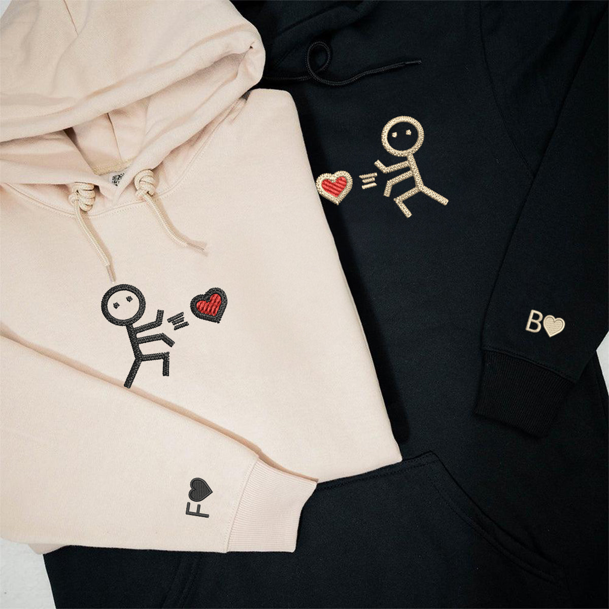 Custom Embroidered Stick Figure Love Matching Hoodies for Couples | Couple Anniversary Gift