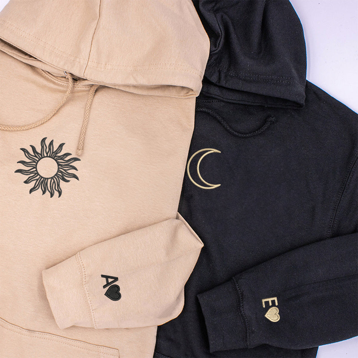 Custom Embroidered Sun and Moon Matching Hoodies for Couples | Couple Anniversary Gift
