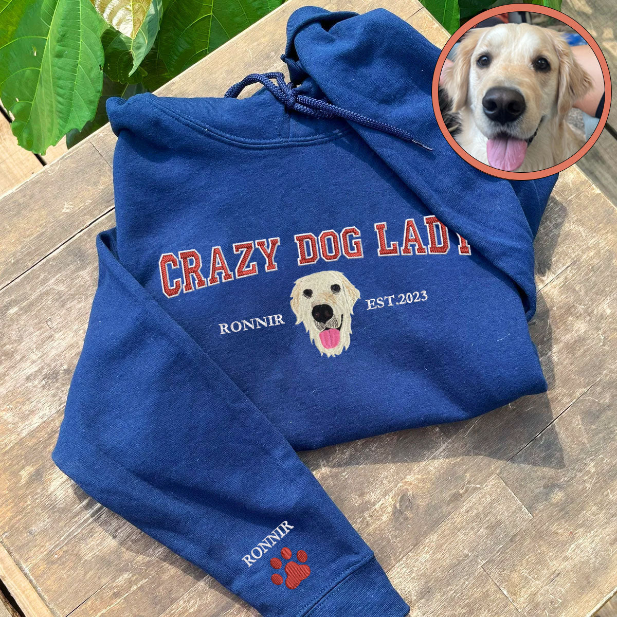 Custom Full-Color Varsity Crazy Dog Lady Hoodie | Gift For Pet Lovers