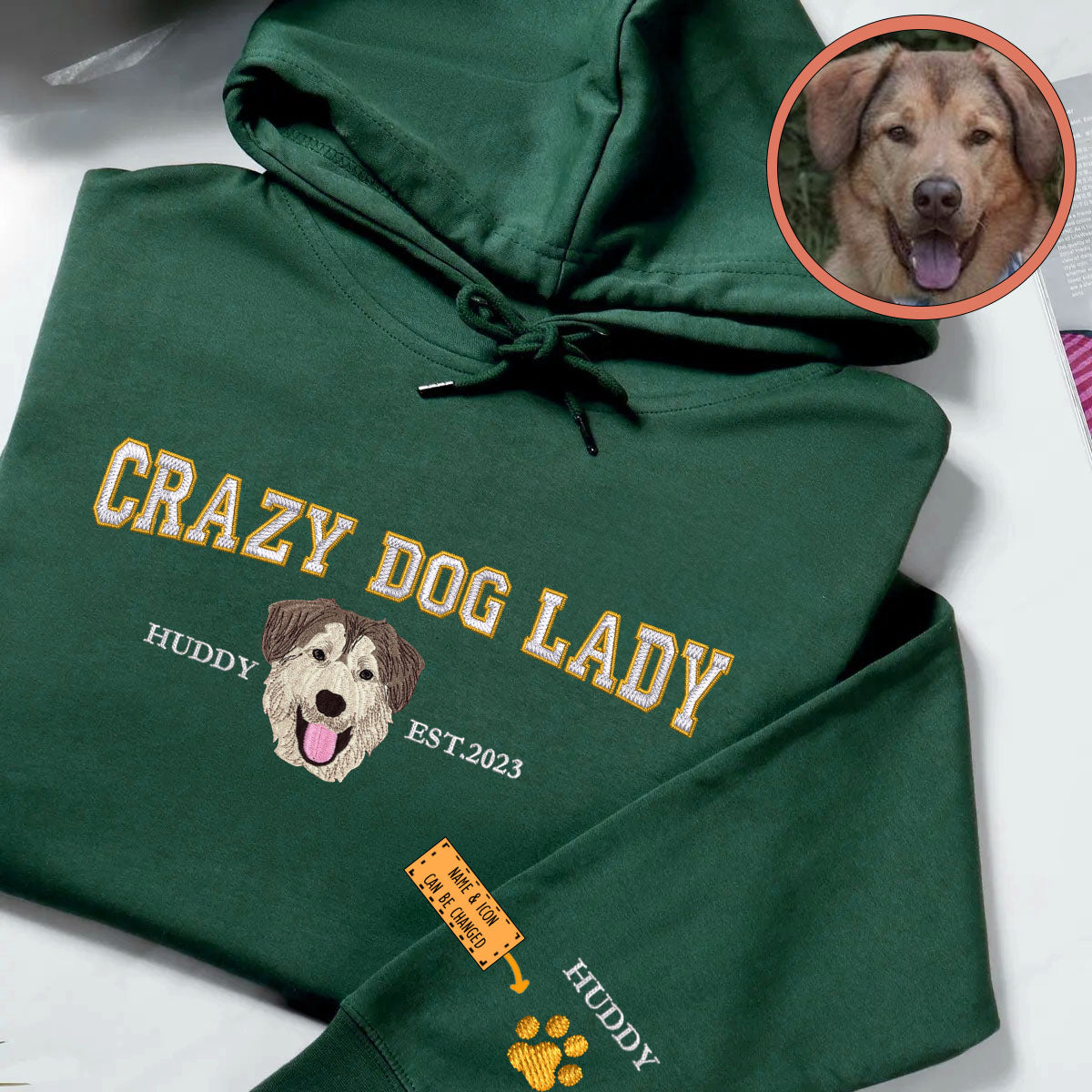 Custom Full-Color Varsity Crazy Dog Lady Hoodie | Gift For Pet Lovers