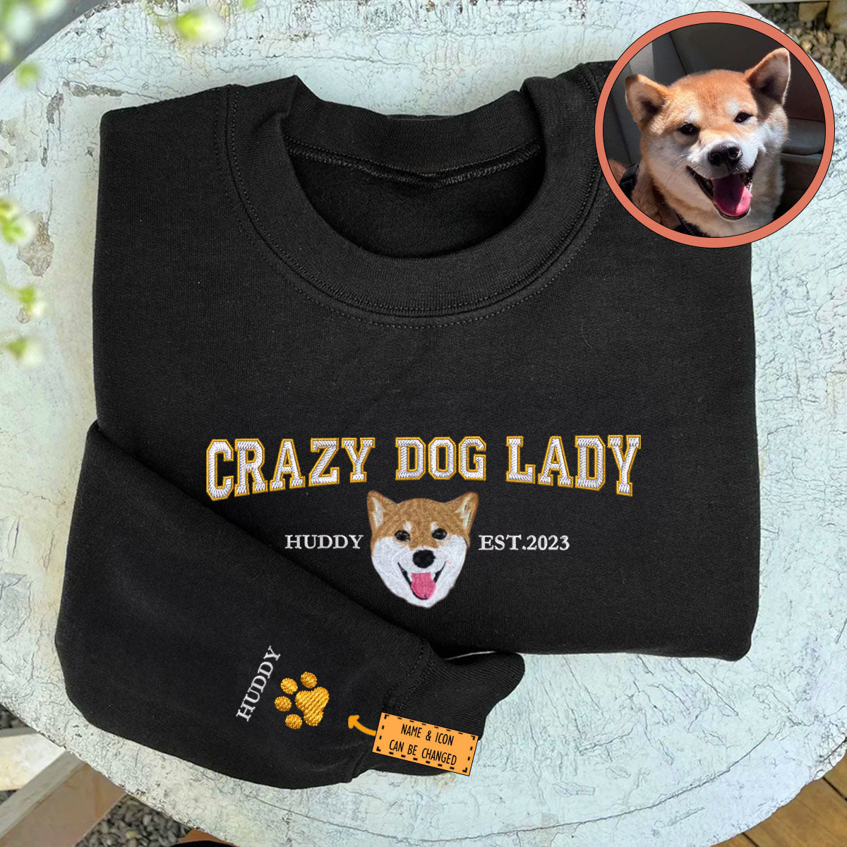 Custom Full-Color Varsity Crazy Dog Lady Sweatshirt | Gift For Pet Lovers