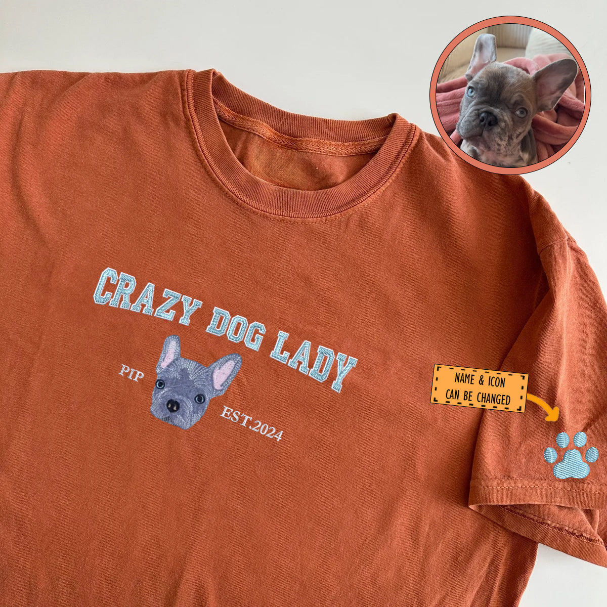 Custom Full-Color Varsity Crazy Dog Lady T-Shirt | Gift For Pet Lovers