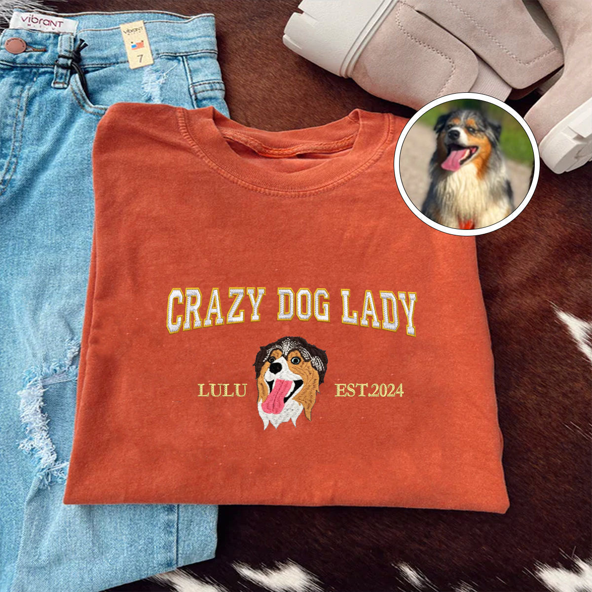 Custom Full-Color Varsity Crazy Dog Lady T-Shirt | Gift For Pet Lovers