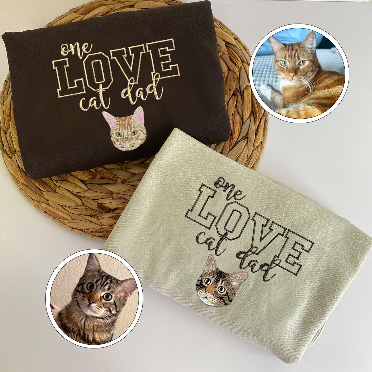 Custom One Love Cat Dad Embroidered Sweatshirt | Gift For Pet Lovers