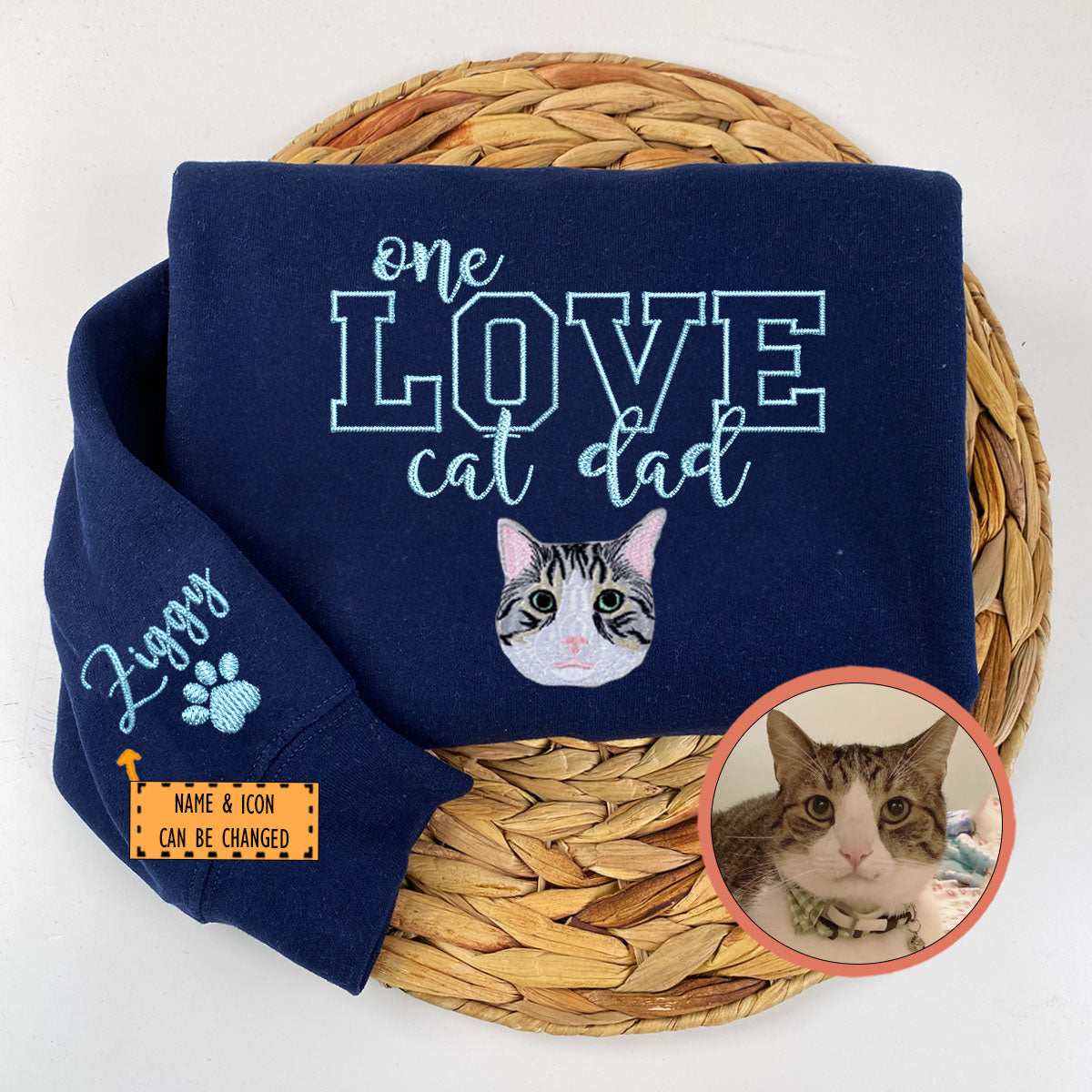 Custom One Love Cat Dad Embroidered Sweatshirt | Gift For Pet Lovers