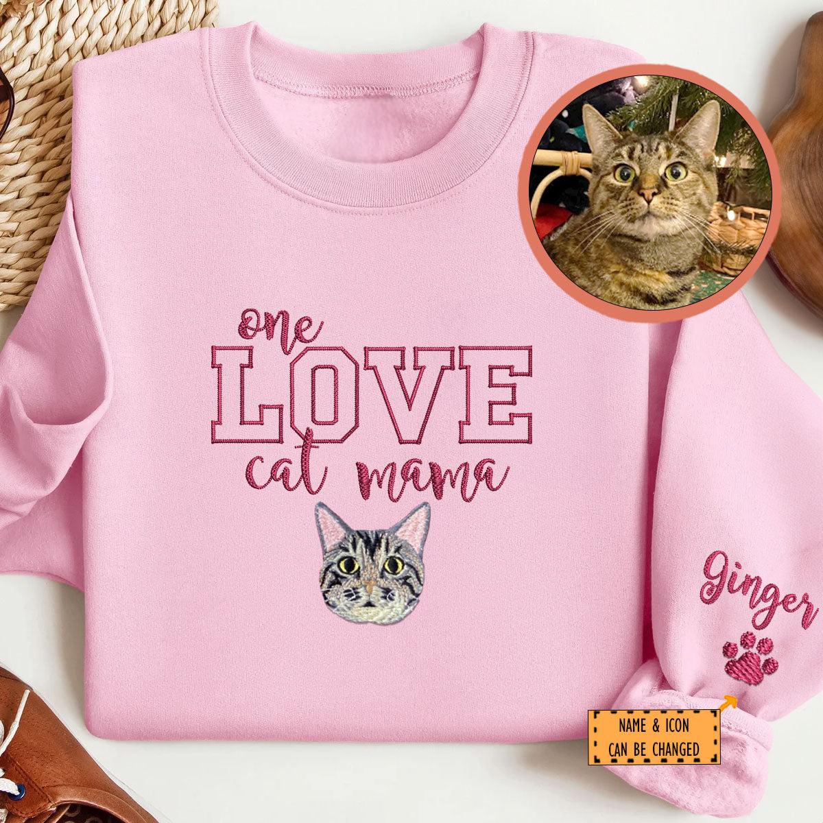 Custom One Love Cat Mama Embroidered Sweatshirt – Personalized Cat Lover Shirt | Gift For Pet Lovers