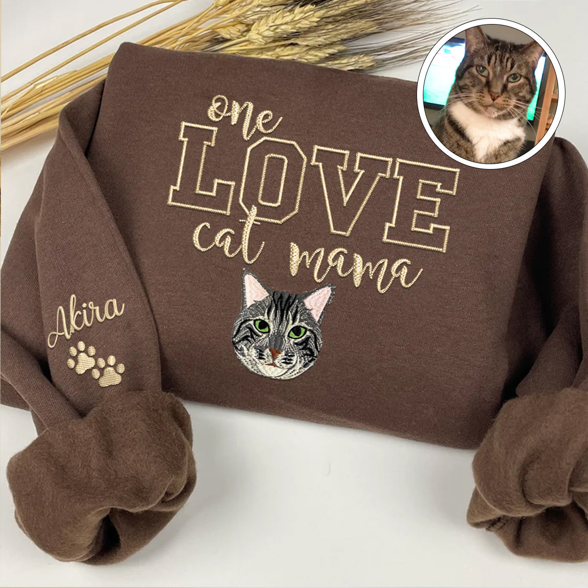Custom One Love Cat Mama Embroidered Sweatshirt – Personalized Cat Lover Shirt | Gift For Pet Lovers