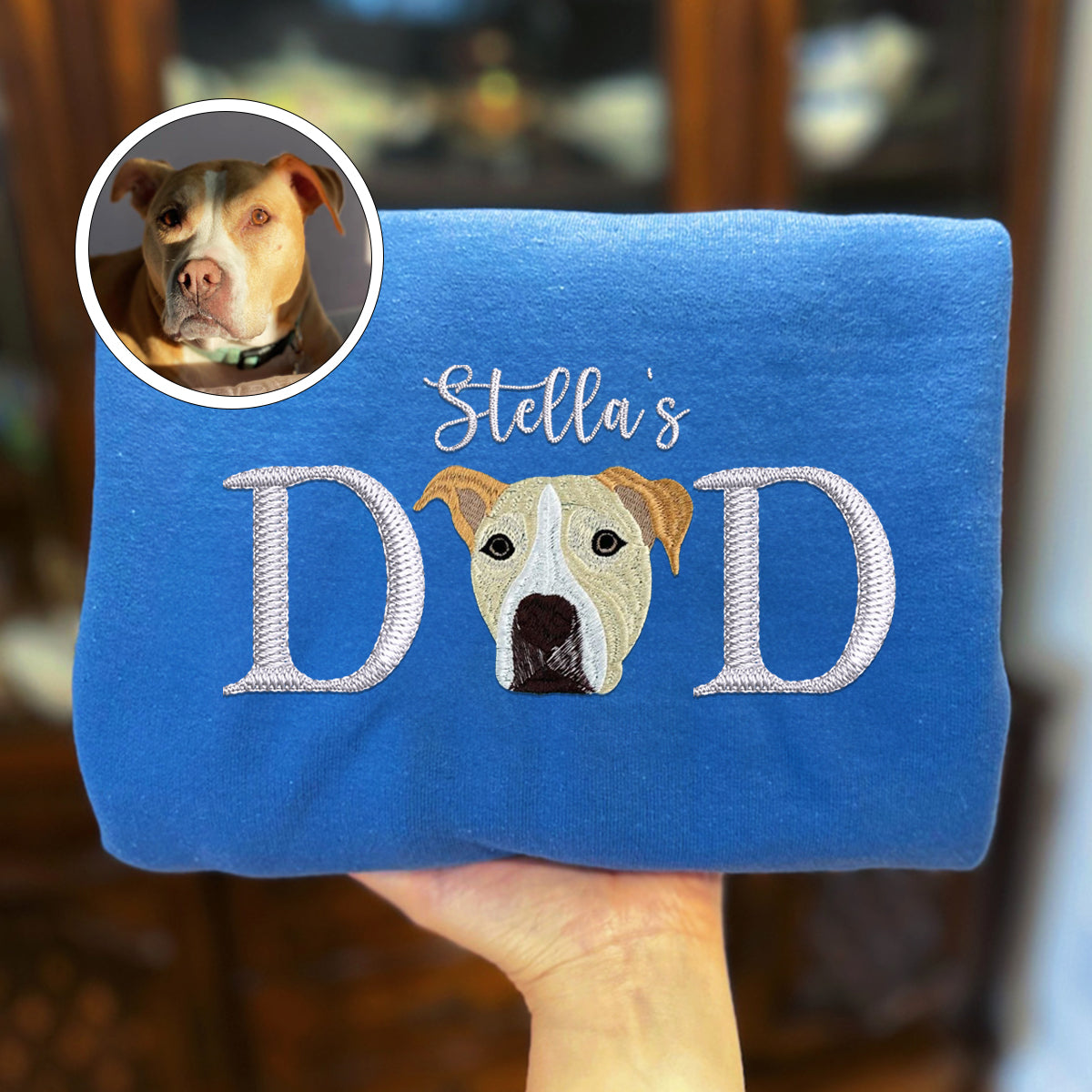 Custom Pet Dad With Pet Name Embroidered Sweatshirt | Gift For Pet Lovers