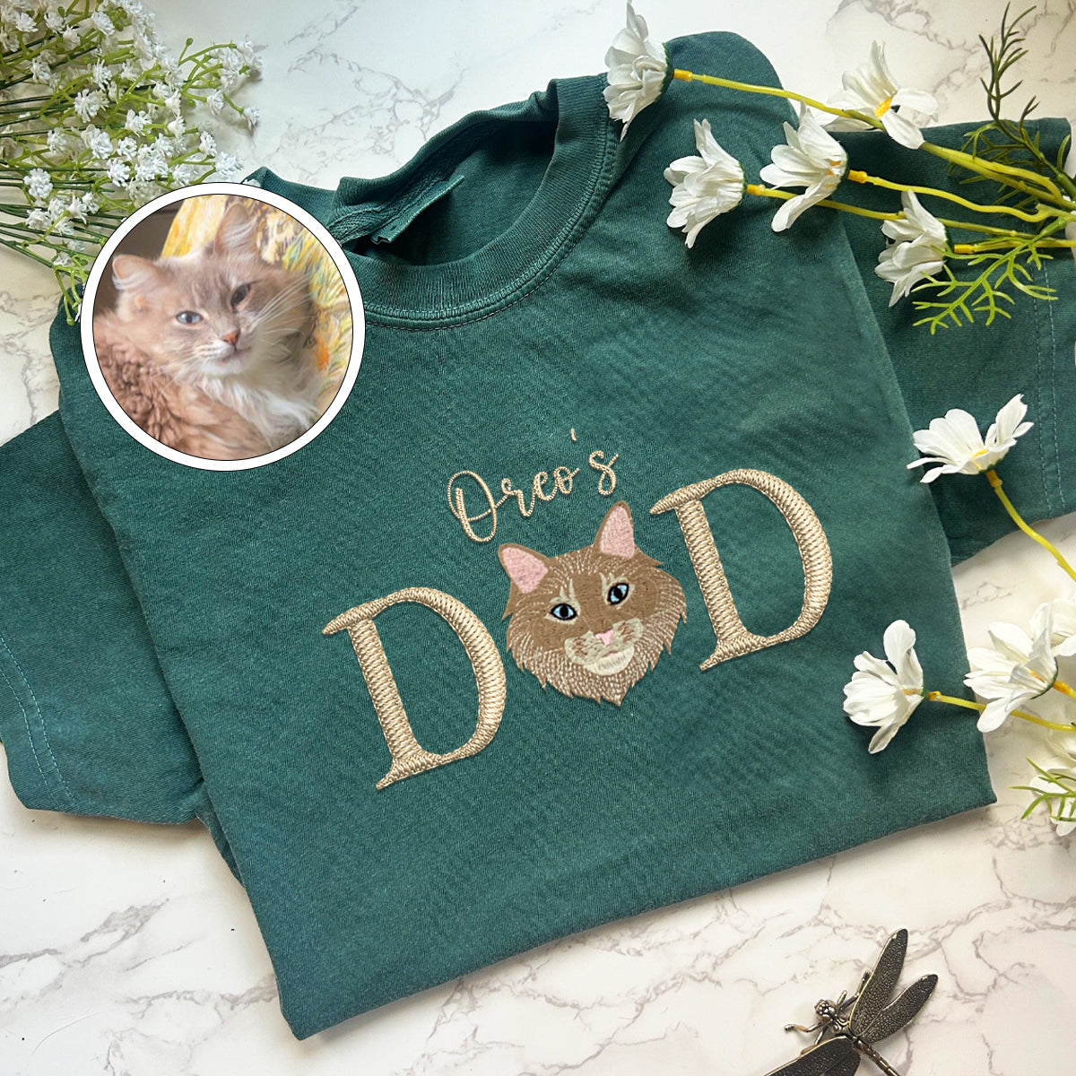 Custom Pet Dad With Pet Name Embroidered T-Shirt | Gift For Pet Lovers