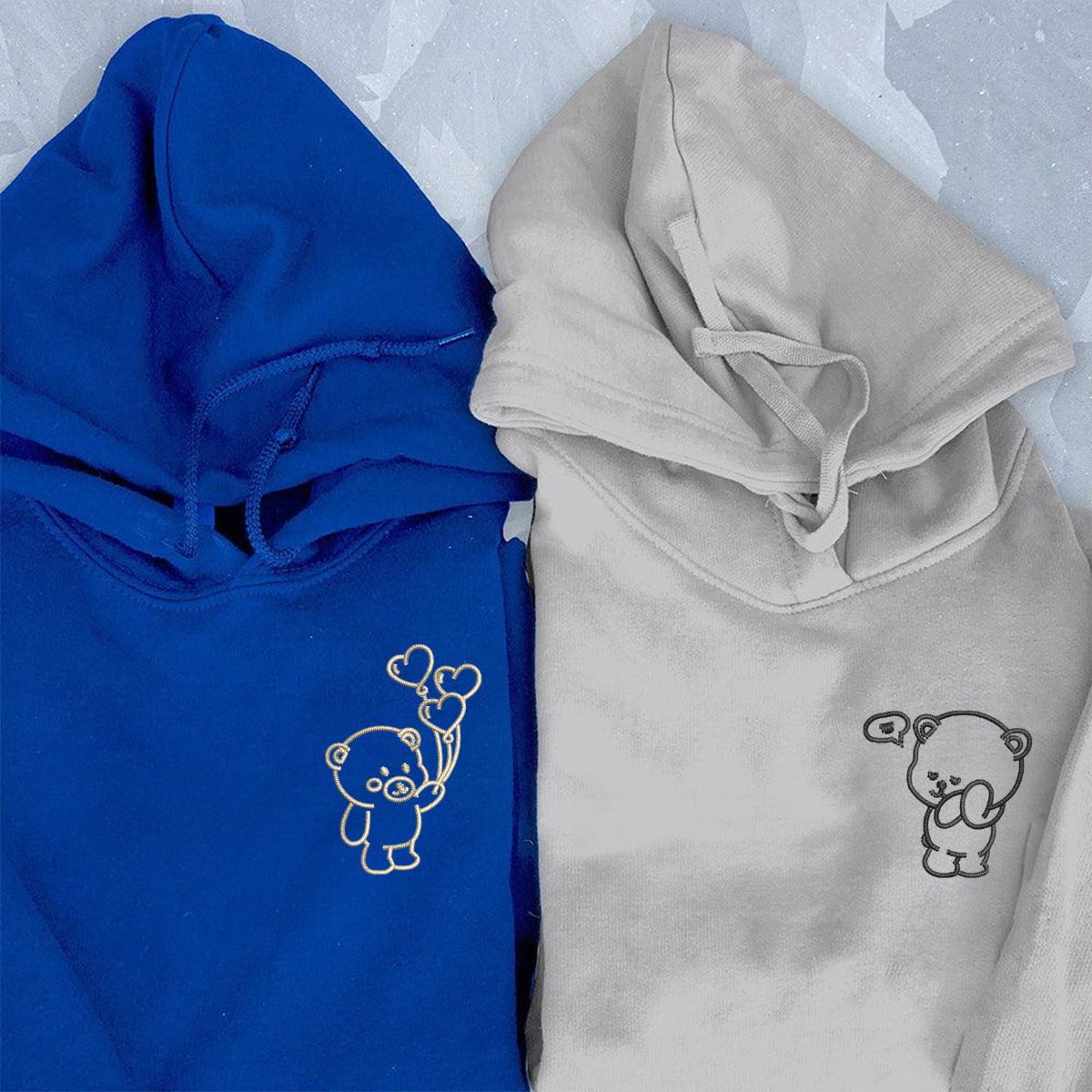Custom Embroidered Bear Love Matching Hoodies for Couples | Couple Anniversary Gift