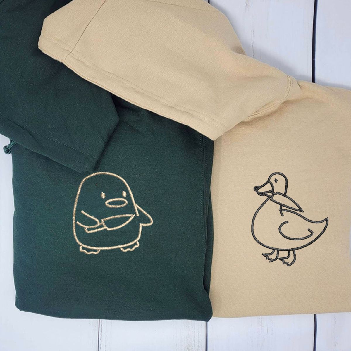 Custom Embroidered Duck Duck Goose Matching Hoodies for Couples | Couple Anniversary Gift