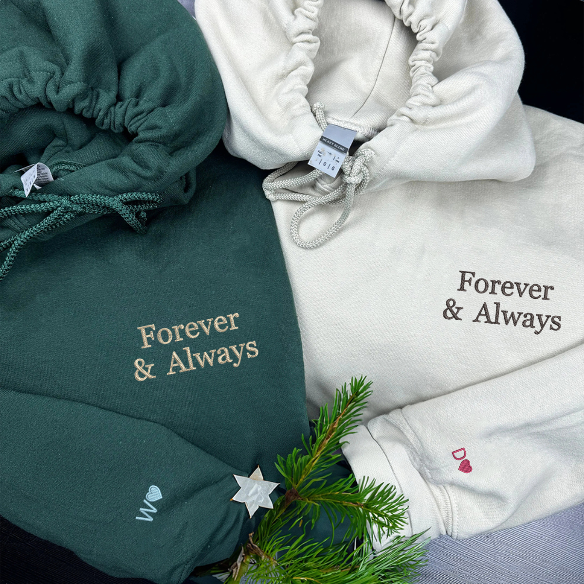 Custom Embroidered Forever and Always Matching Hoodies for Couples | Couple Anniversary Gift