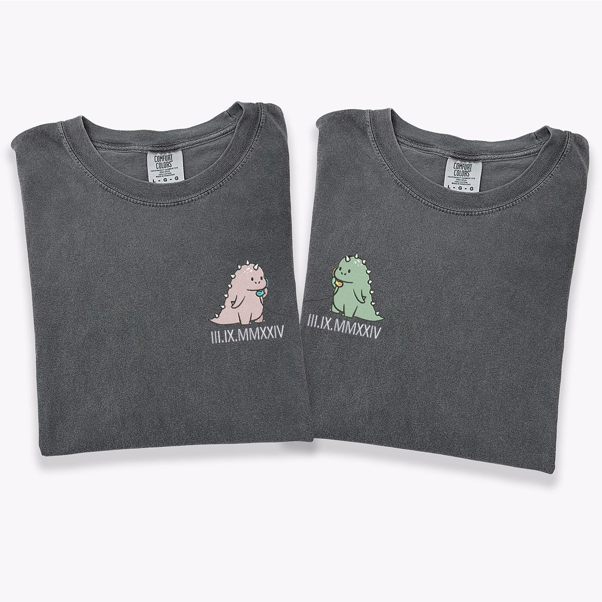 Custom Embroidered Funny Cartoon Streetwear Dinosaur Roman Numeral T-shirts for Couples