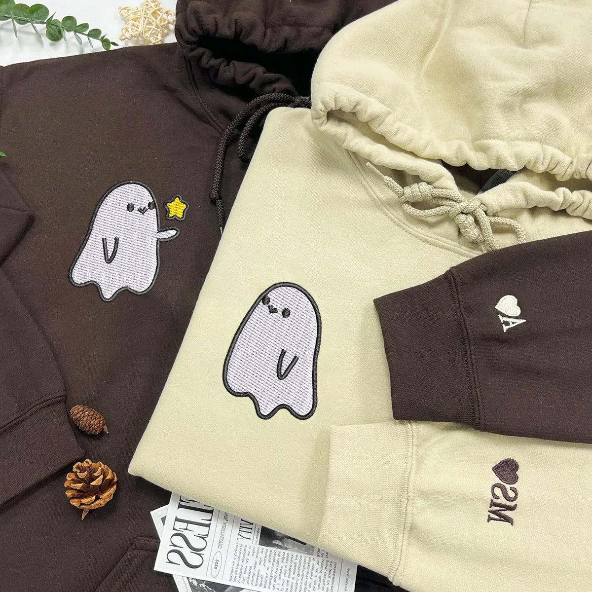 Custom Embroidered Ghost Spooky Season Matching Couples Hoodies | Valentine's Day Gifts