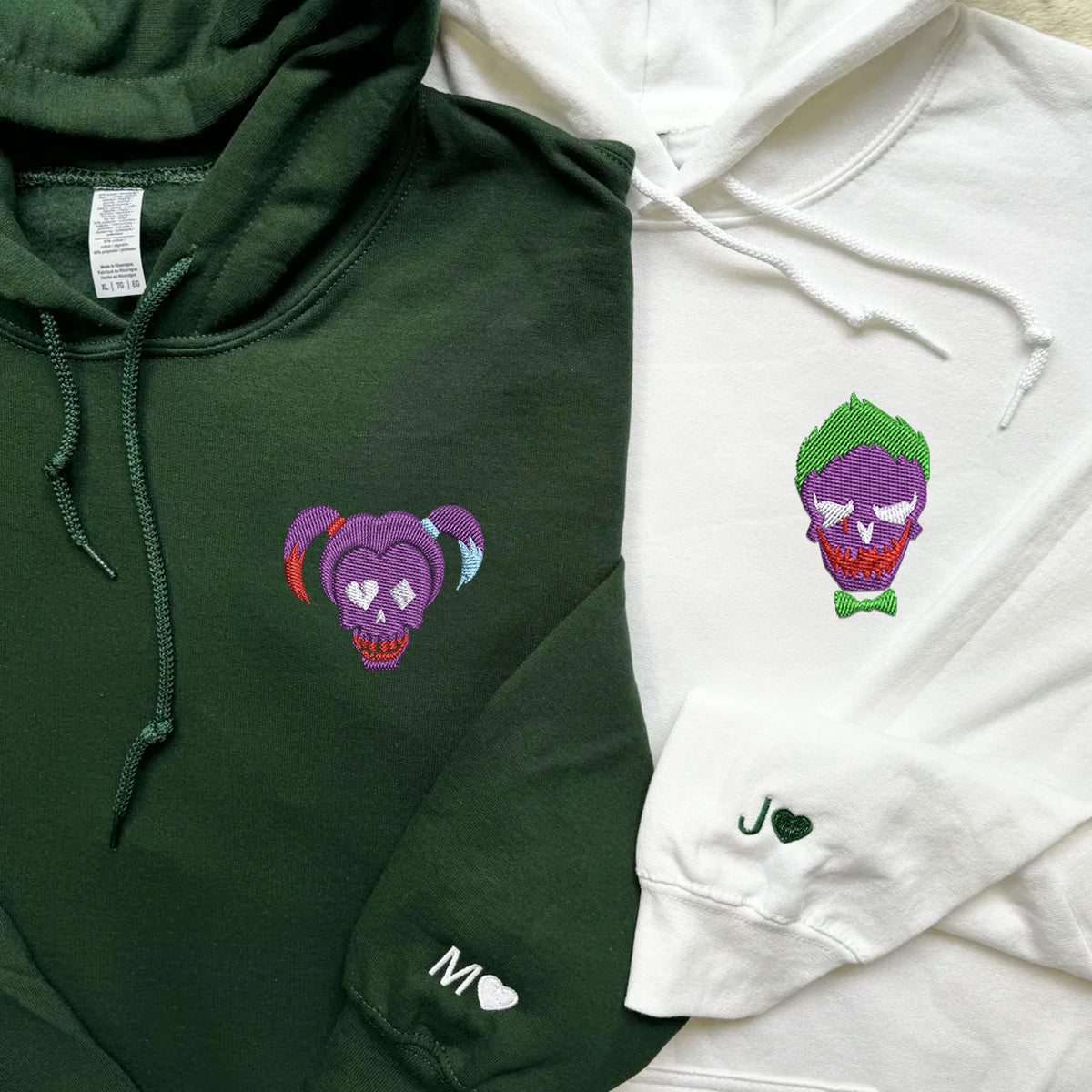 Custom Embroidered Cute Cartoon Joker Queen Couple Hoodies | Couple Anniversary Gift