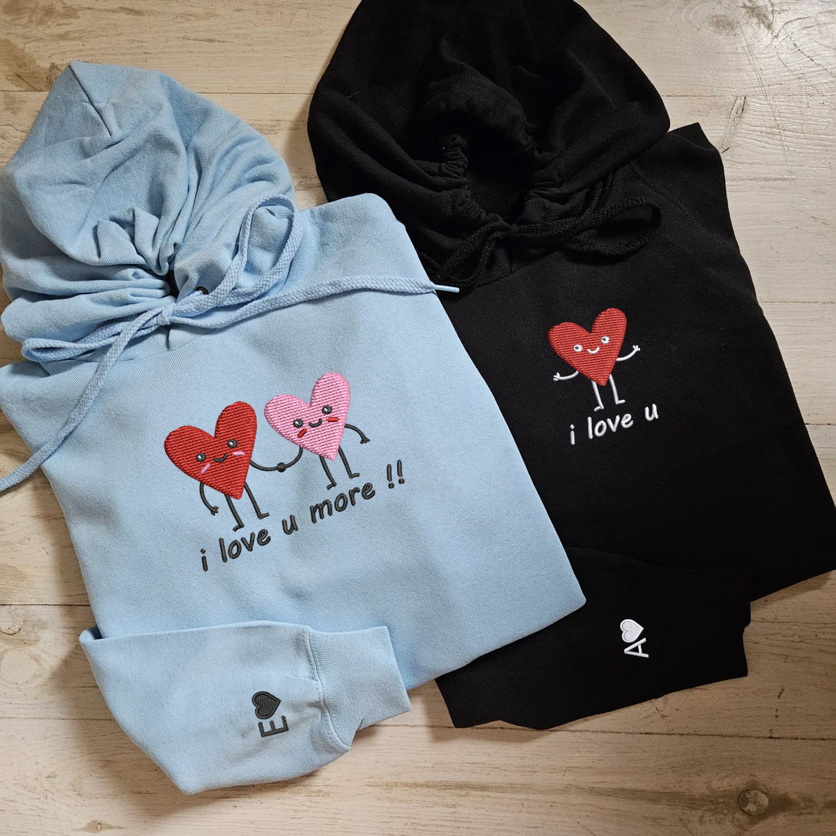Custom Embroidered I Love You More Matching Hoodies for Couples | Couple Anniversary Gift