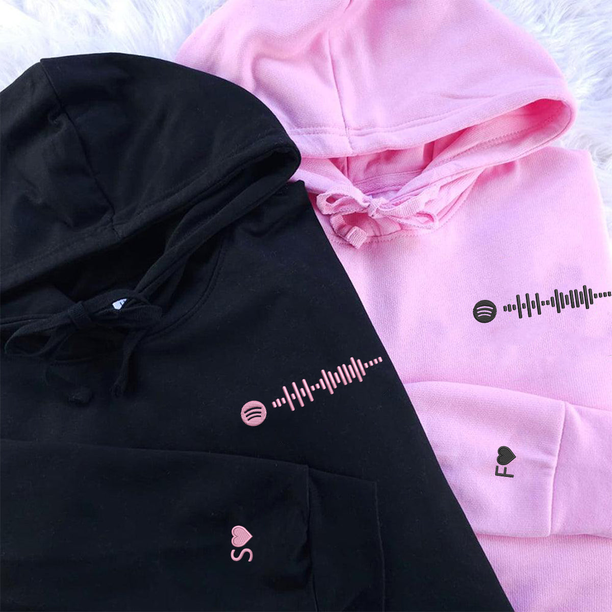 Custom Embroidered Spotify Code Matching Hoodies for Couples | Couple Anniversary Gift