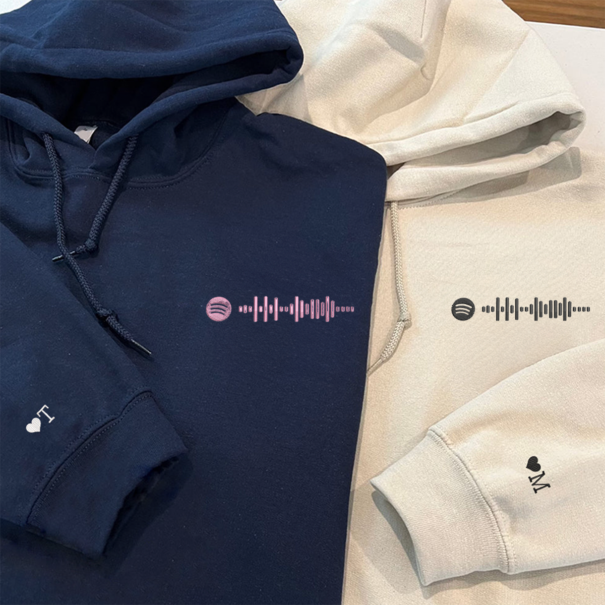 Custom Embroidered Spotify Code Matching Hoodies for Couples | Couple Anniversary Gift